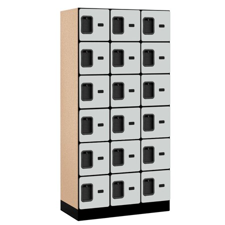Salsbury Industries Box Locker, 36" W, 18" D, 76" H, (3) Wide, (18) Openings, Gray 36368GRY